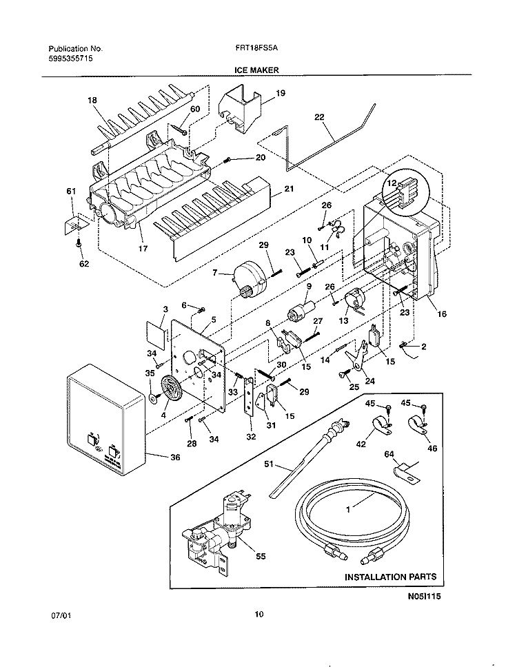 ICE MAKER Diagram and Parts List for FRT18FS5AW2  Frigidaire Refrigerator