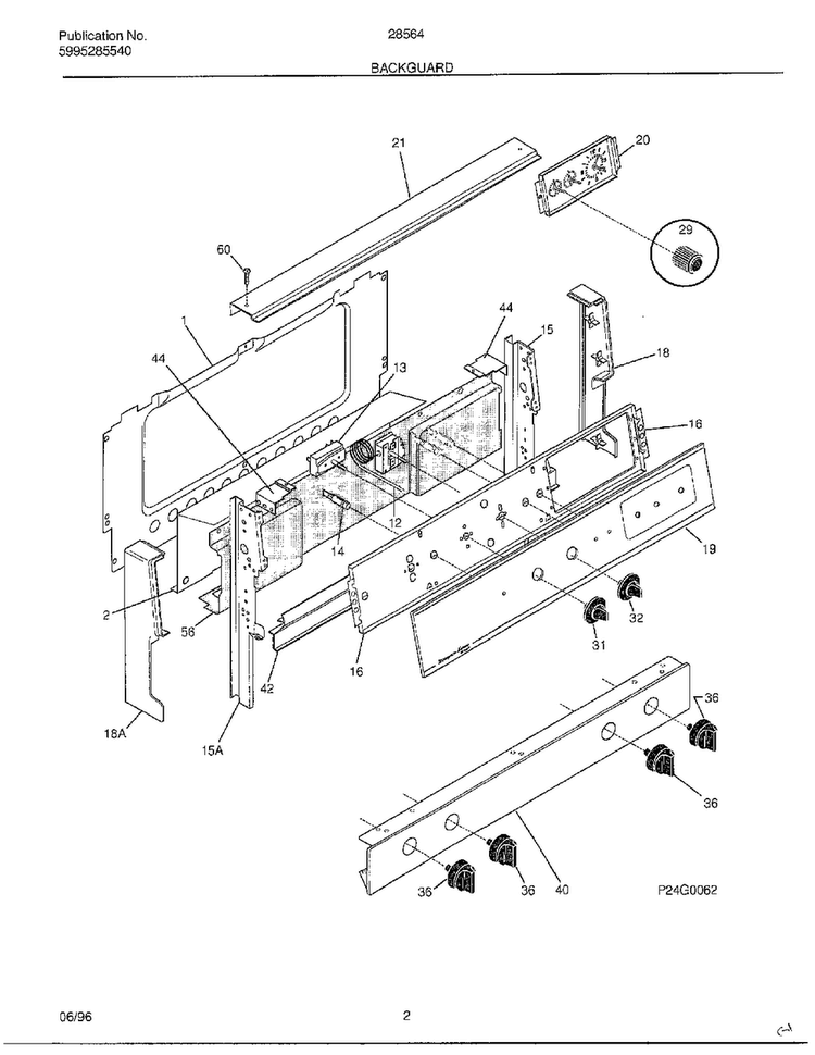 Backguard Diagram and Parts List for 285647D  Frigidaire Range
