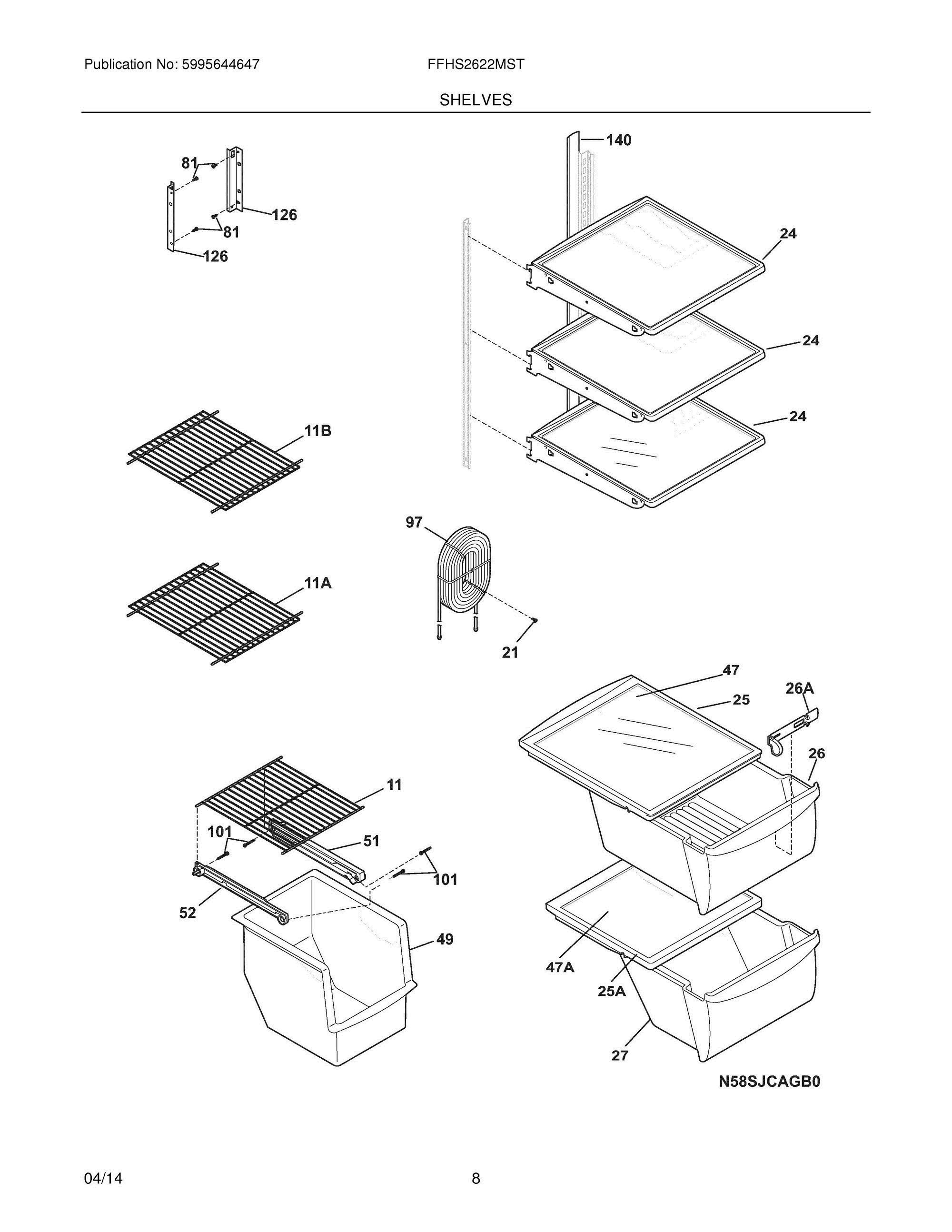 09 - SHELVES Diagram and Parts List for FFHS2622MST  Frigidaire Refrigerator