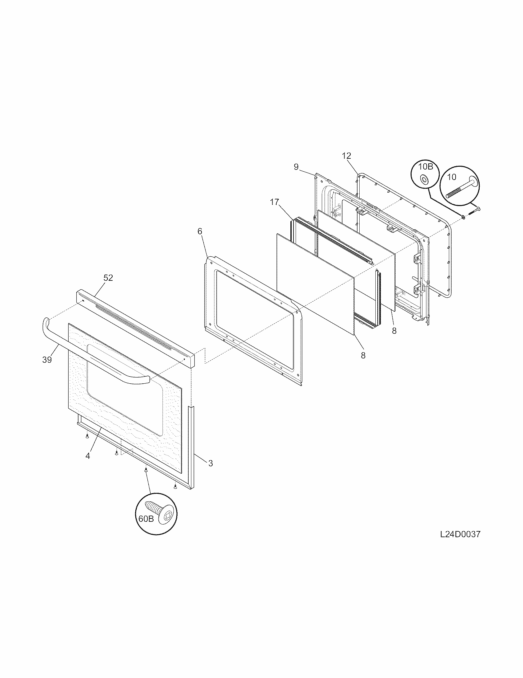 Door Diagram and Parts List for 79073233310  Kenmore Range