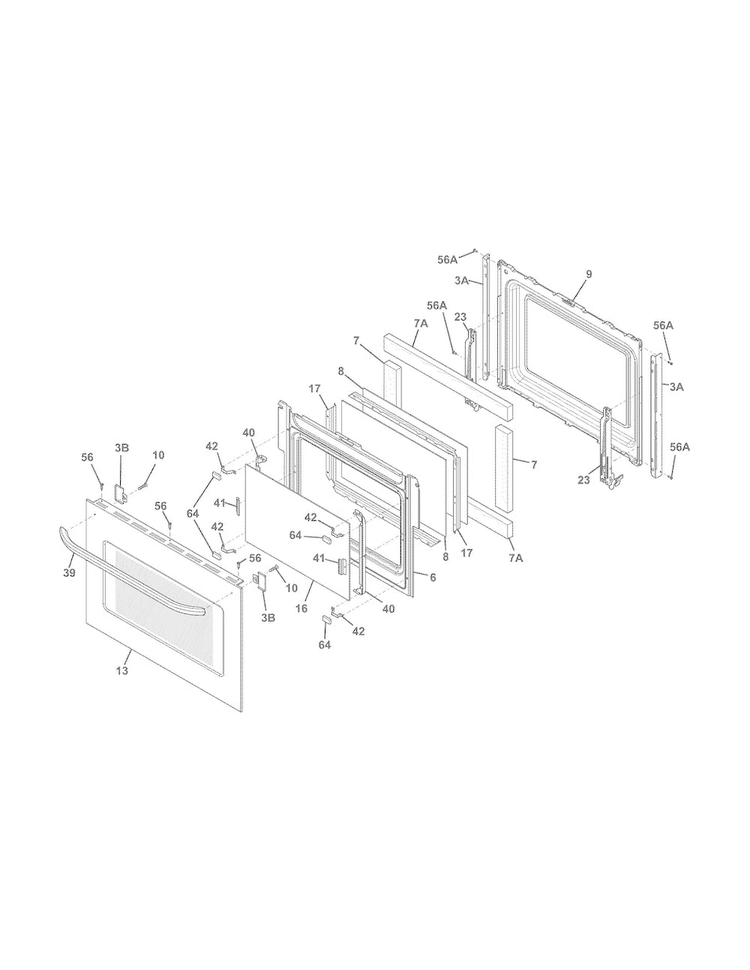 Door Diagram and Parts List for FFEW3025PSB  Frigidaire Wall Oven
