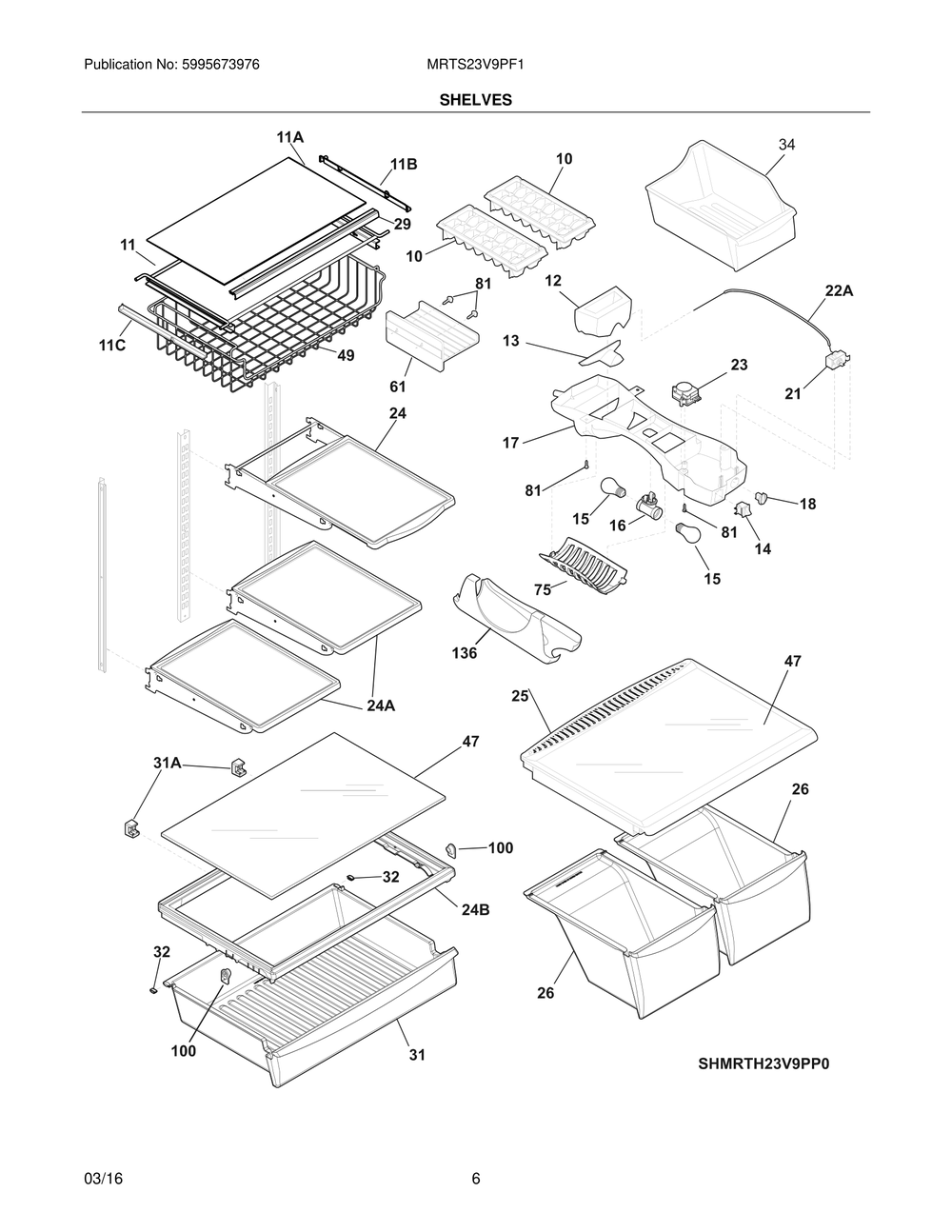 Shelves Diagram and Parts List for MRTS23V9PF1  Frigidaire Refrigerator