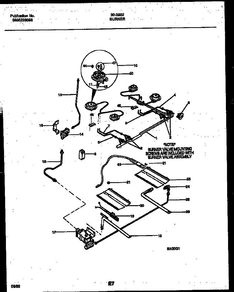 BURNER PARTS Diagram and Parts List for 30-3982-00-02  Tappan Range