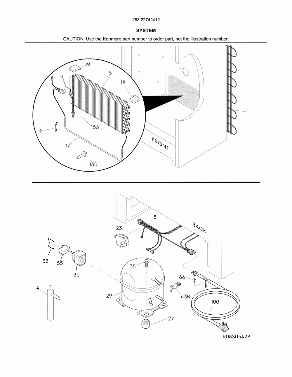 System Diagram and Parts List for 25322742412  Kenmore Freezer