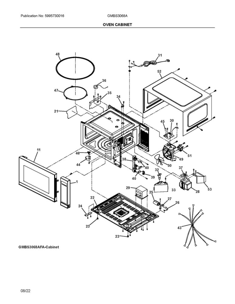 Oven Cabinet Diagram and Parts List for GMBS3068ADA  Frigidaire Microwave