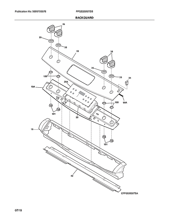 Backguard Diagram and Parts List for FFGS3026TSB  Frigidaire Range