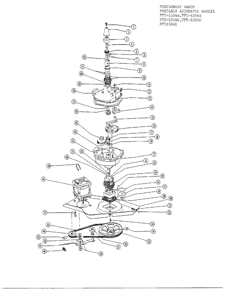 Mechanism And Transmission Diagram and Parts List for 6504E  Frigidaire Washer