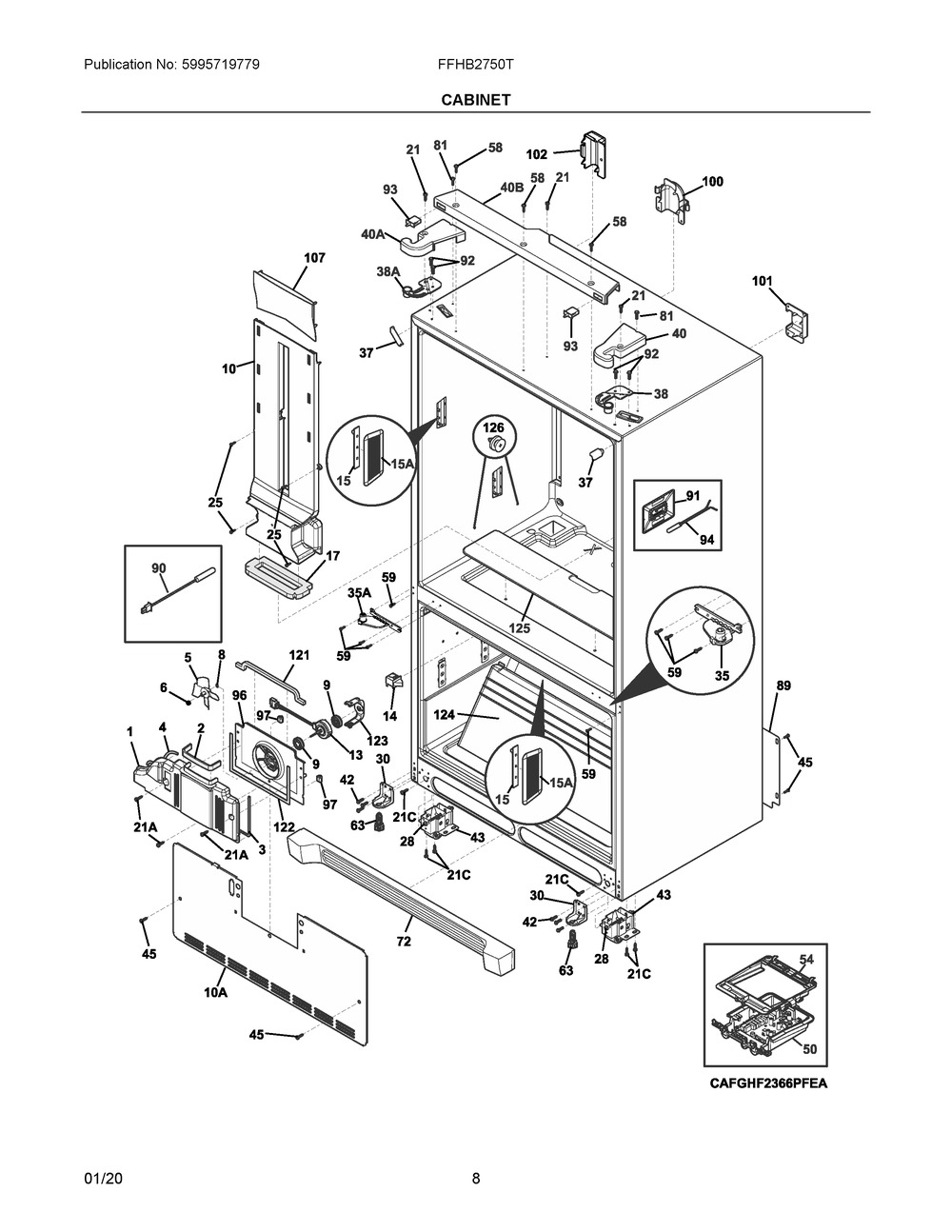 Cabinet Diagram and Parts List for FFHB2750TE6  Frigidaire Refrigerator