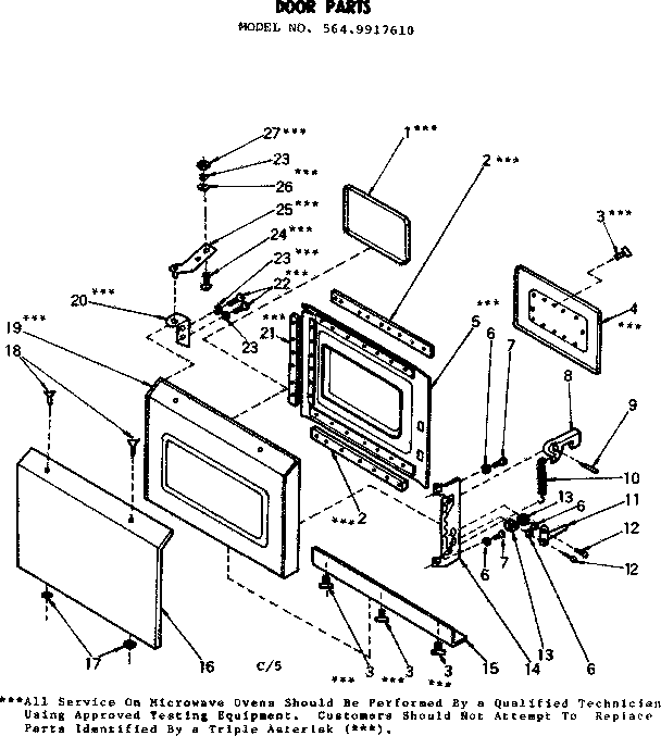 Door Parts Diagram and Parts List for 5649917610  Kenmore Microwave