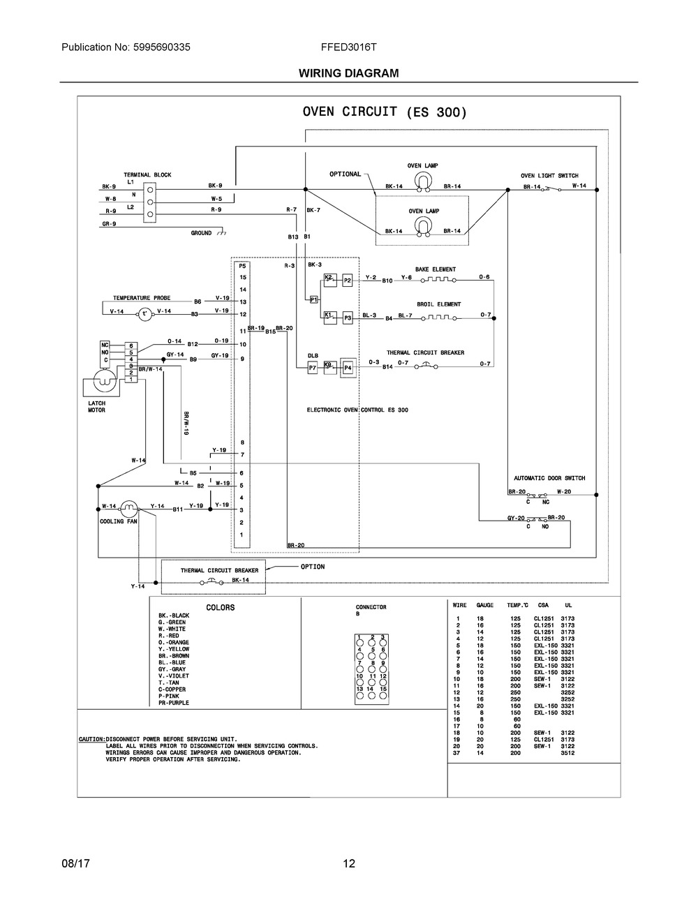 Wiring Diagram Diagram and Parts List for FFED3016TBA  Frigidaire Range