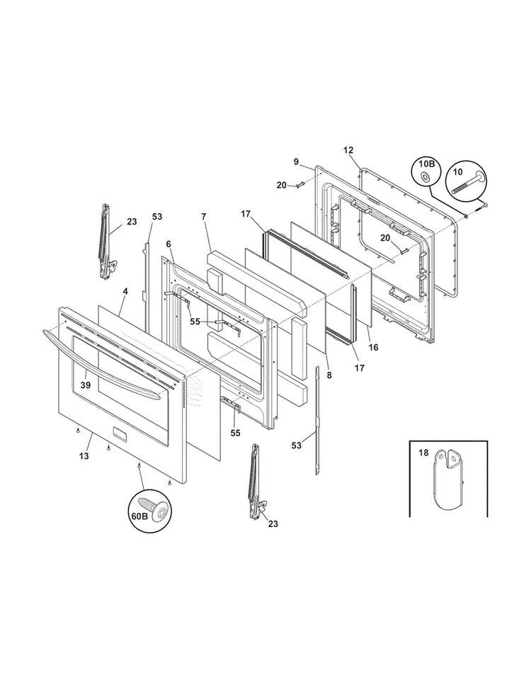 Door Diagram and Parts List for FGGF3056KFR  Frigidaire Range