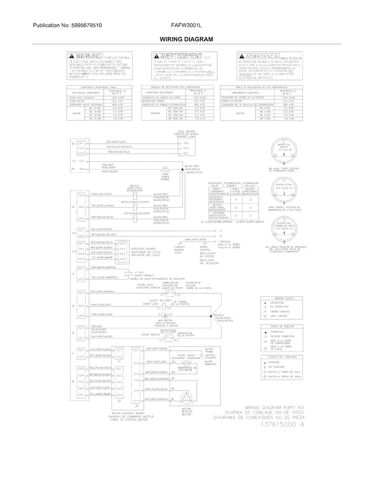 Wiring Diagram Diagram and Parts List for FAFW3001LW6  Frigidaire Washer