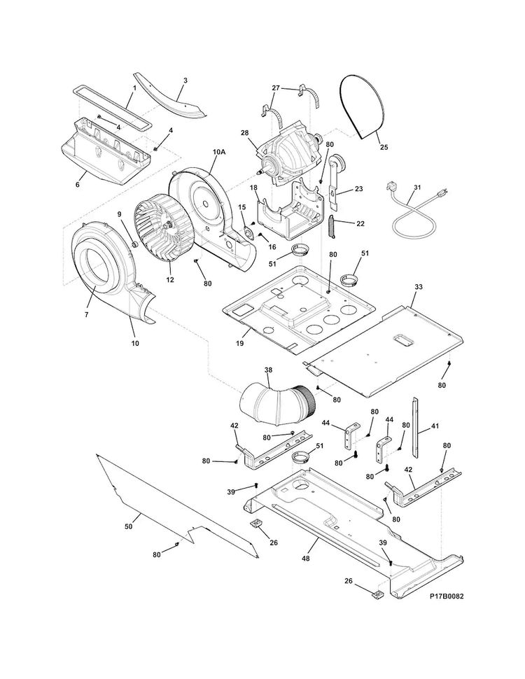 Motor/blower/belt Diagram and Parts List for FFLE40C3QT0  Frigidaire Washer Dryer Combo