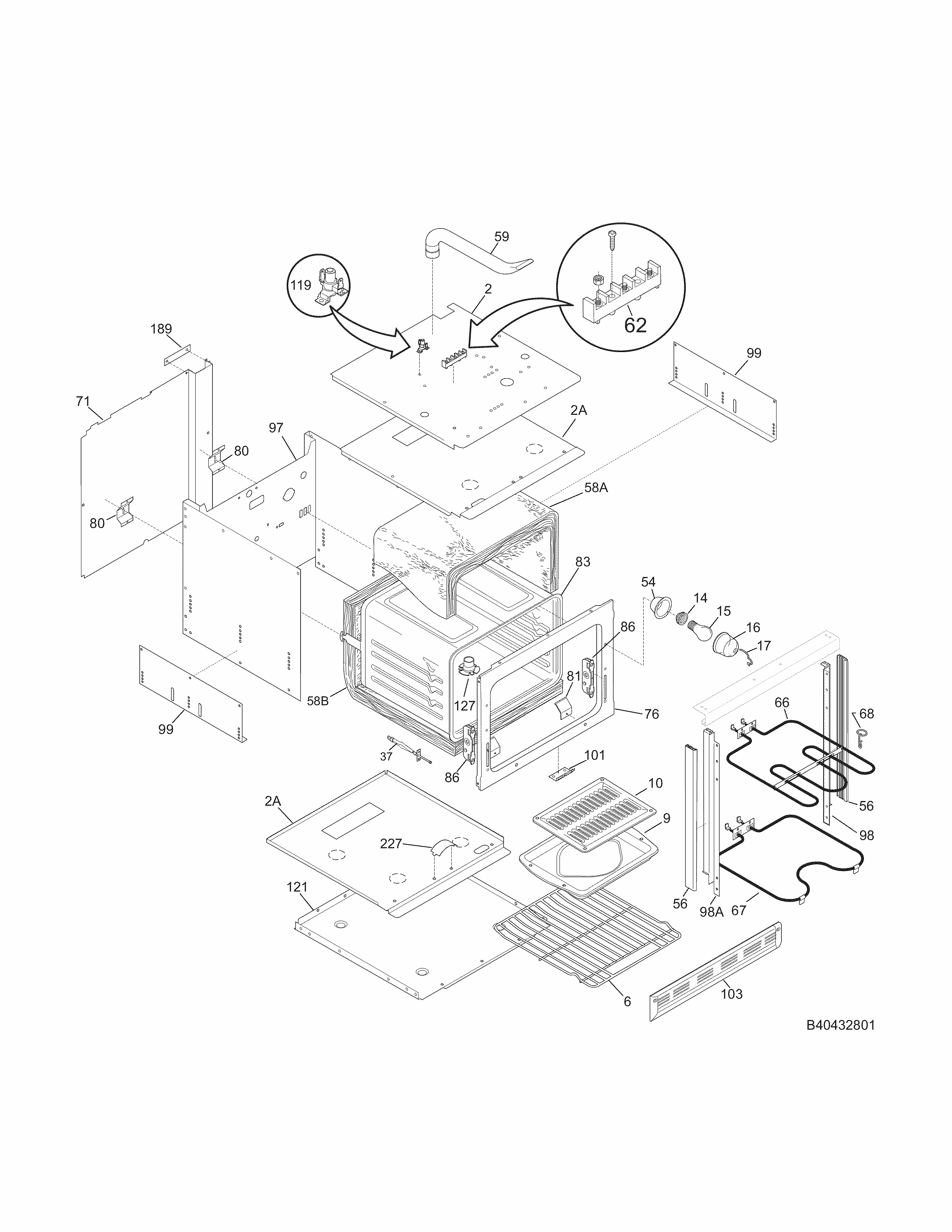 Body Diagram and Parts List for 79045092510  Kenmore Wall Oven