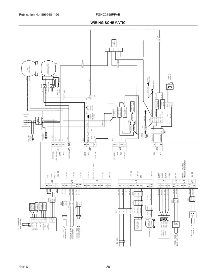 Wiring Schematic Diagram and Parts List for FGHC2355PFAB  Frigidaire Refrigerator