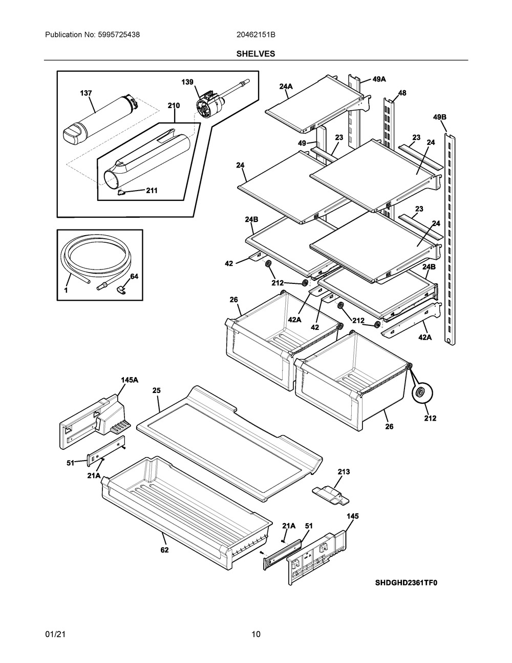 Shelves Diagram and Parts List for 20462151B  Frigidaire Refrigerator