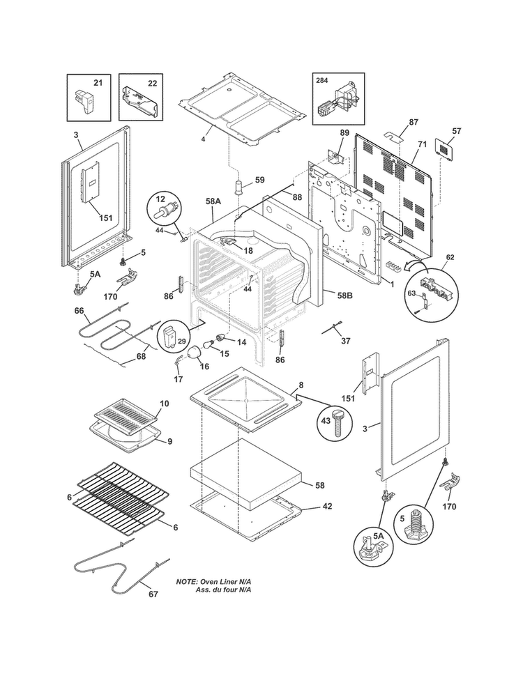 Body Diagram and Parts List for WWEF3005XWC  Westinghouse Range