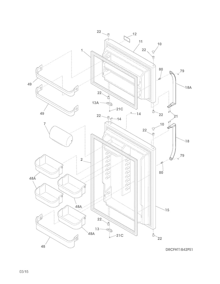 Doors Diagram and Parts List for CFHT1842PS4  Frigidaire Refrigerator