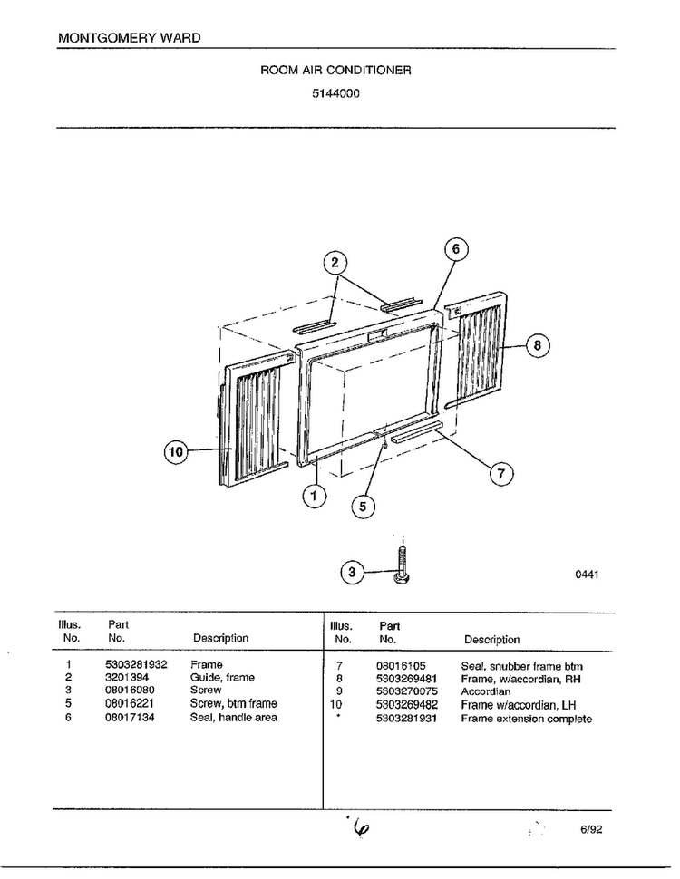 Room Air Conditioner Page 6 Diagram and Parts List for 5144000  Frigidaire Air Conditioner