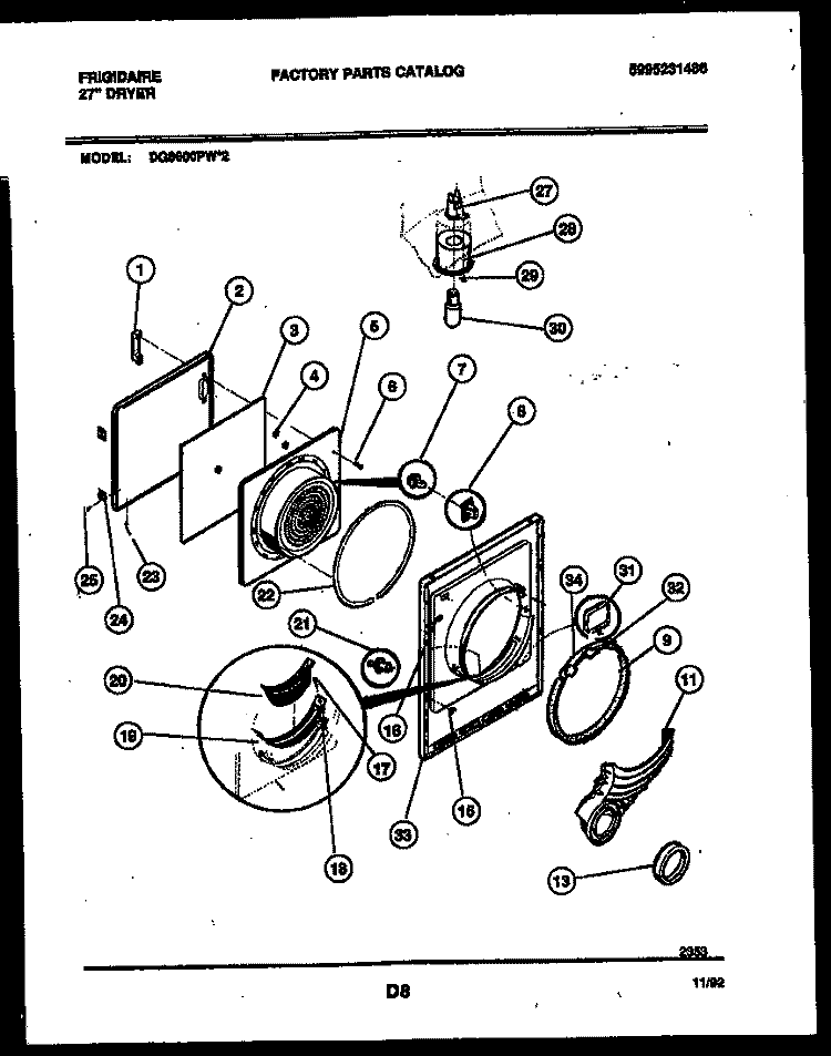 DOOR PARTS Diagram and Parts List for DG8600PW2  Frigidaire Dryer