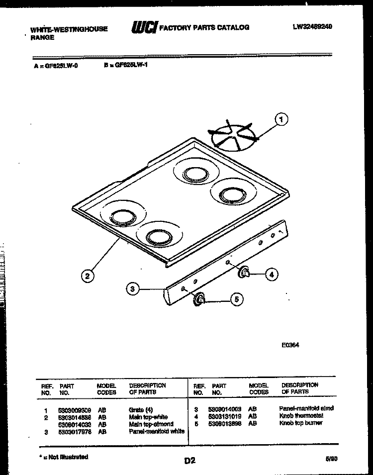 COOKTOP PARTS Diagram and Parts List for GF625LD1  Frigidaire Range