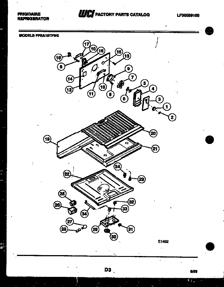 REFRIGERATOR AND DAMPER CONTROL ASS Diagram and Parts List for FPE19TFF0  Frigidaire Refrigerator