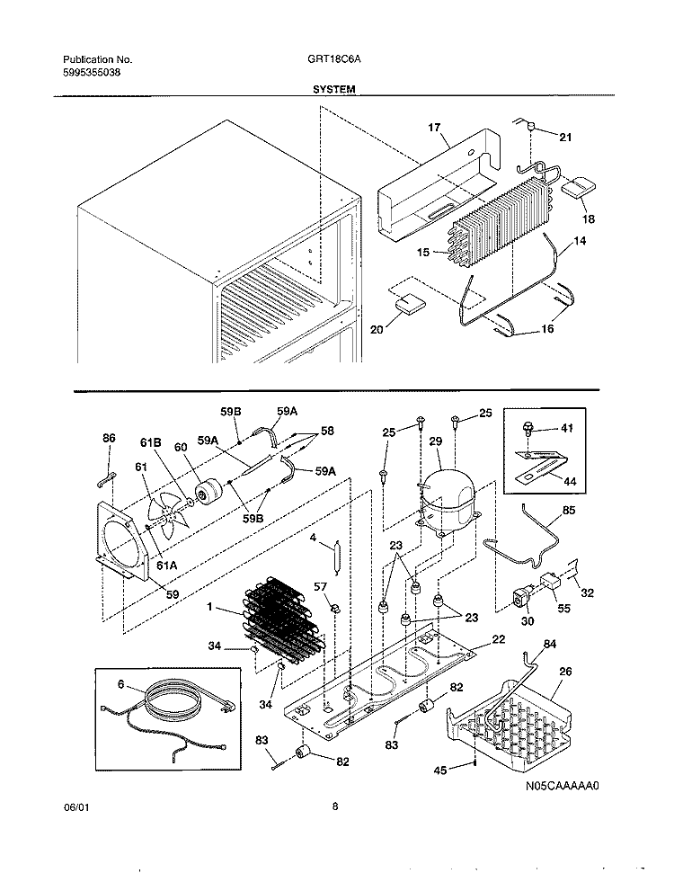 SYSTEM Diagram and Parts List for GRT18C6AW0  Gibson Refrigerator