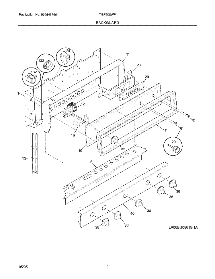 BACKGUARD Diagram and Parts List for TGF605WFU3  Tappan Range