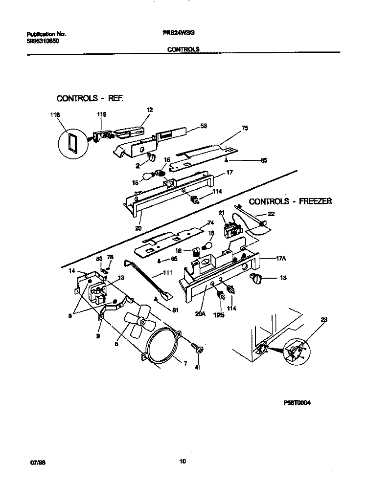 CONTROLS Diagram and Parts List for FRS24WSGW0  Frigidaire Refrigerator