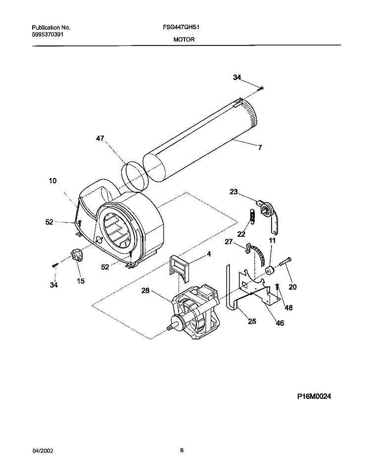 MOTOR, BLOWER Diagram and Parts List for FSG447GHS1  Frigidaire Dryer