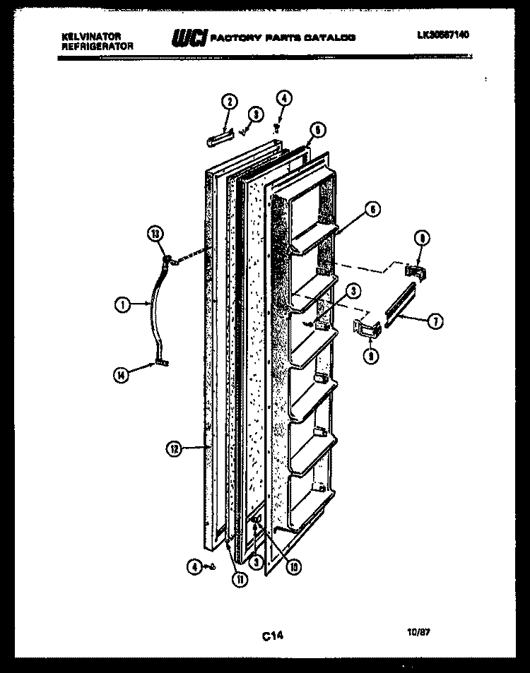 DOOR PARTS Diagram and Parts List for FSK190EN1V  Kelvinator Refrigerator
