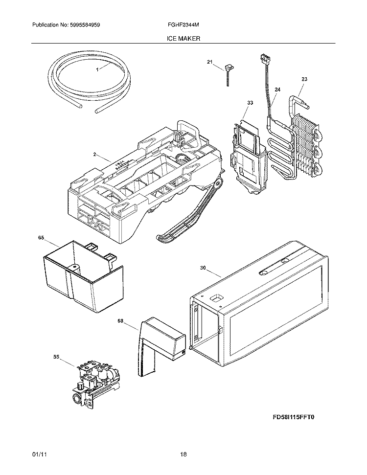 ICE MAKER Diagram and Parts List for FGHF2344ME0  Frigidaire Refrigerator