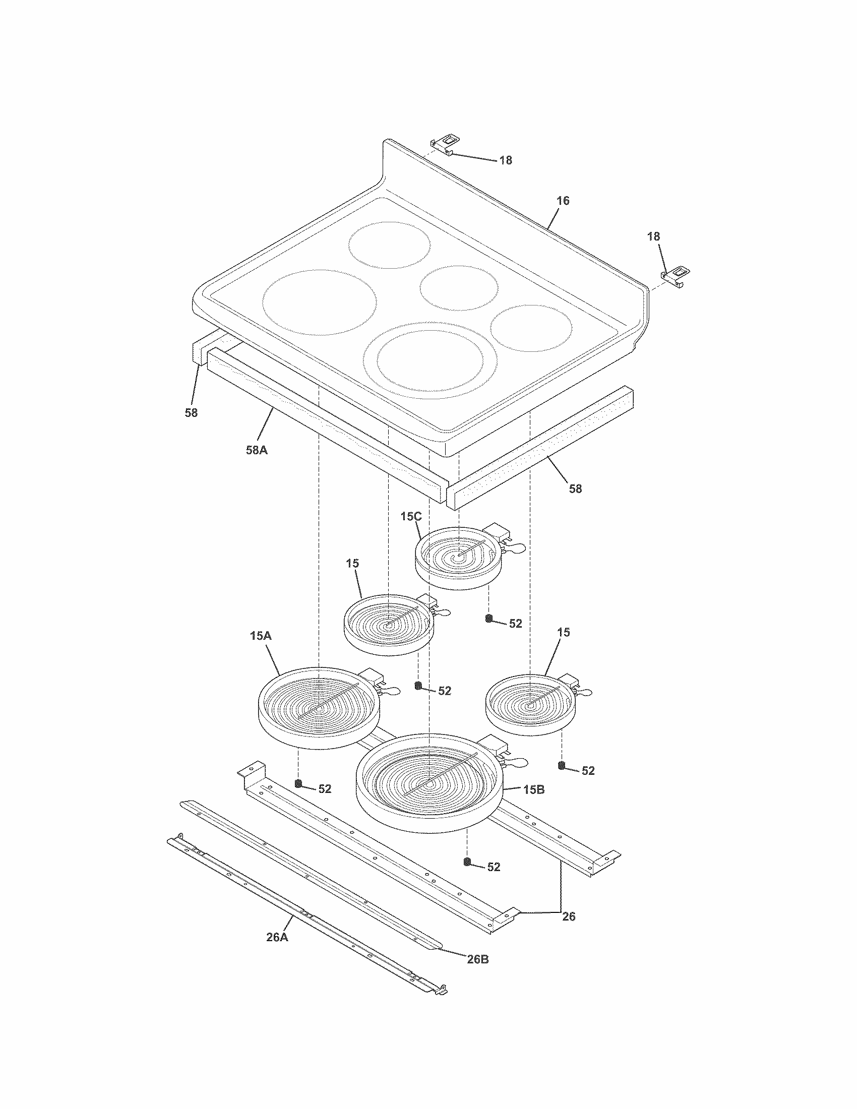 Main Top Diagram and Parts List for 79098052004  Kenmore Range