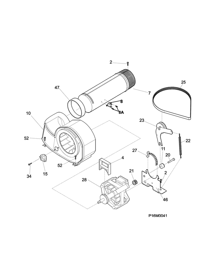 Motor Diagram and Parts List for FFSE5115PW3  Frigidaire Dryer