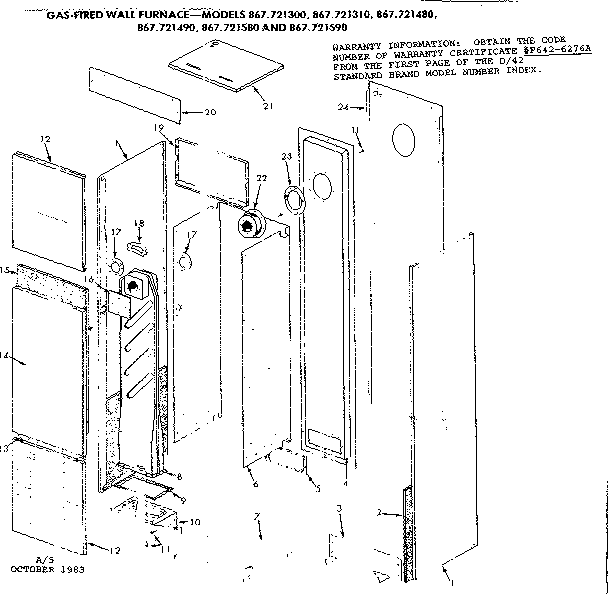 Furnace body Diagram and Parts List for 867721310  Frigidaire Furnace