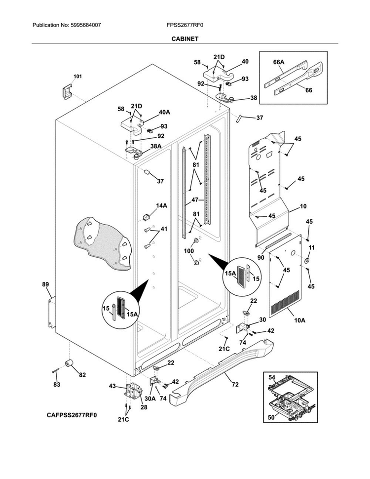 Cabinet Diagram and Parts List for FPSS2677RF0  Frigidaire Refrigerator