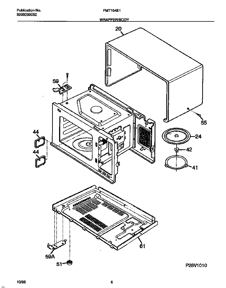 WRAPPER / BODY Diagram and Parts List for FMT104E1S0  Frigidaire Microwave