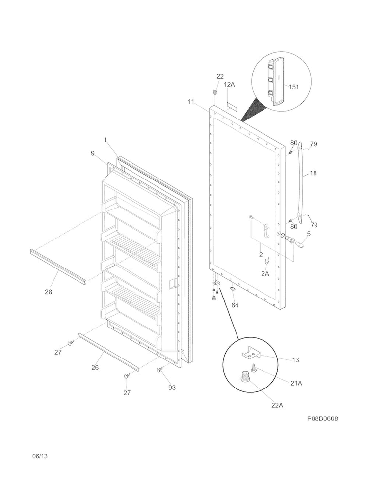 Door Diagram and Parts List for LFFU14F5HWS  Frigidaire Freezer