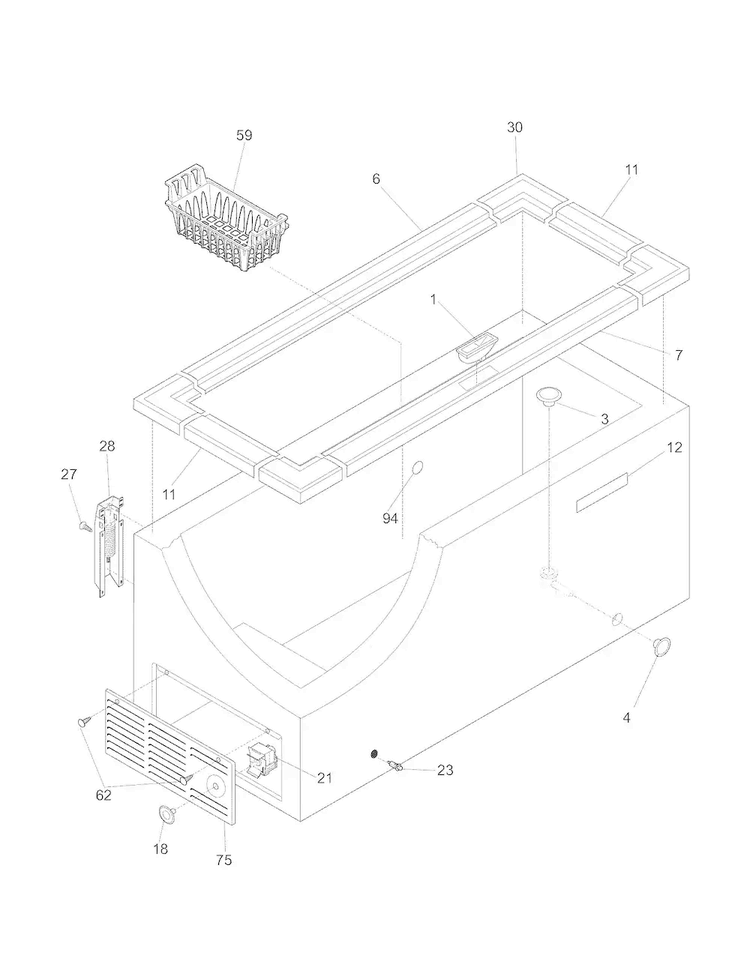 Cabinet Diagram and Parts List for 2531692210A  Kenmore Freezer