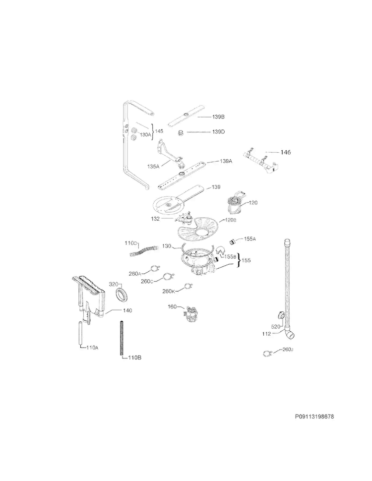Wash System Diagram and Parts List for EW24ID80QS2A  Electrolux Dishwasher