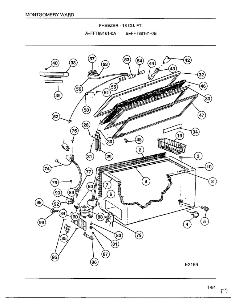 Freezer - 18 Cu. Ft. Diagram and Parts List for 88161-0B  Frigidaire Freezer
