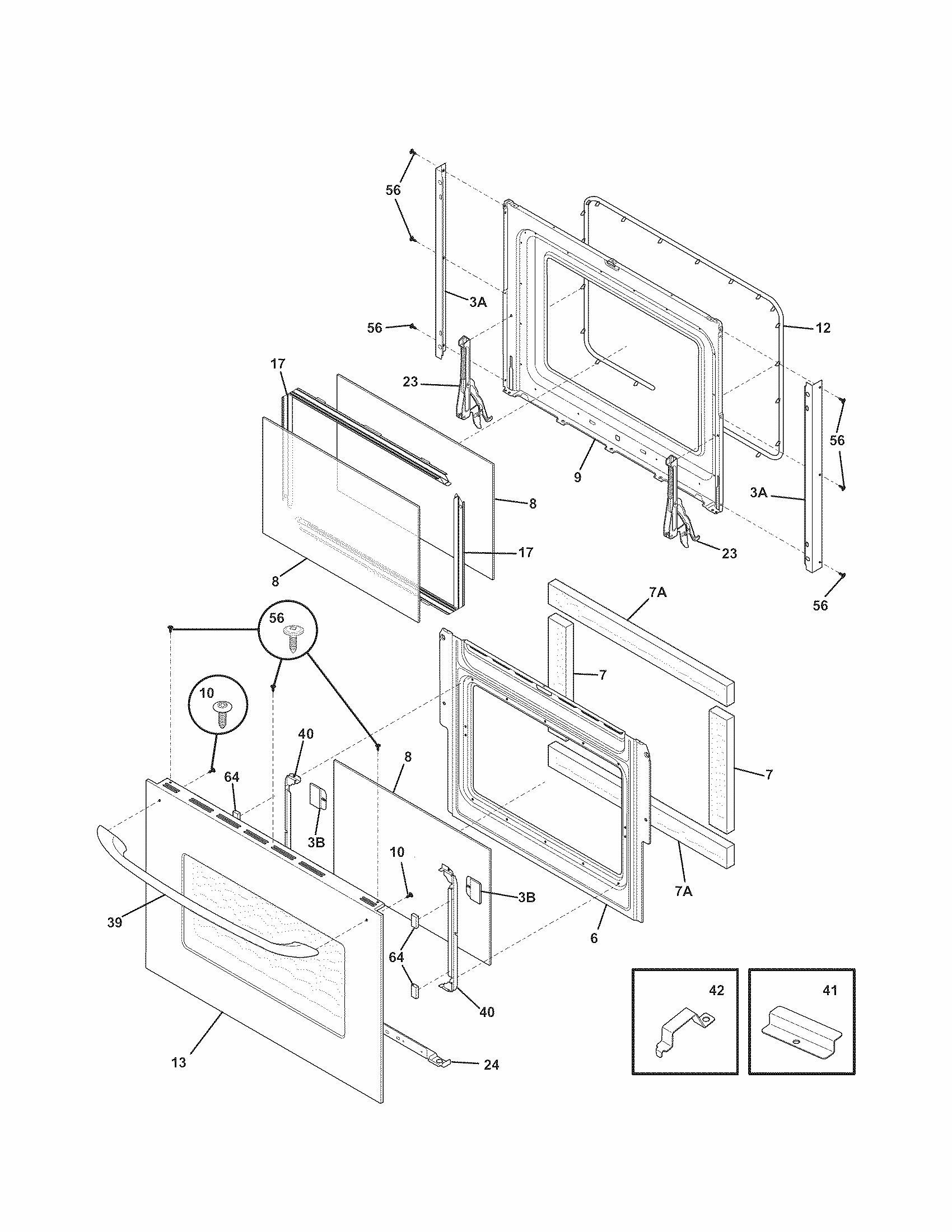 Door Diagram and Parts List for 79047783406  Kenmore Wall Oven