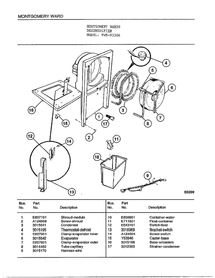 Dehumidifier Page 2 Diagram and Parts List for 93306  Frigidaire Dehumidifier