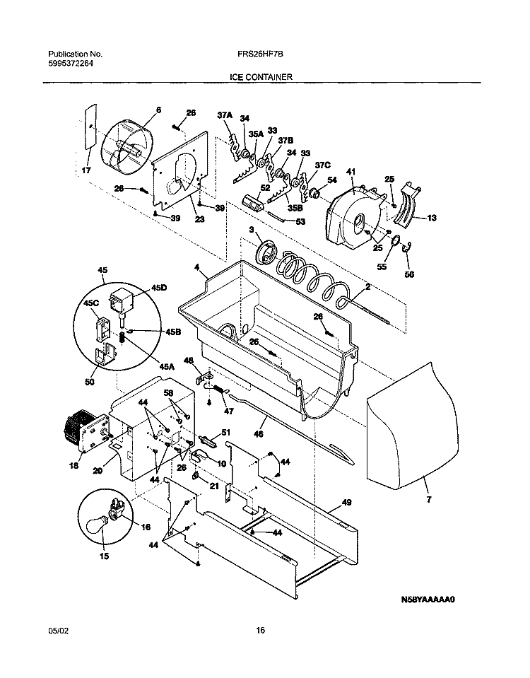 ICE CONTAINER Diagram and Parts List for FRS26HF7BB0  Frigidaire Refrigerator
