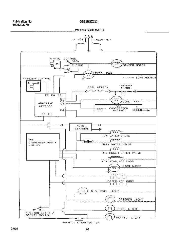 WIRING SCHEMATIC Diagram and Parts List for GS23HSZCC1  Frigidaire Refrigerator
