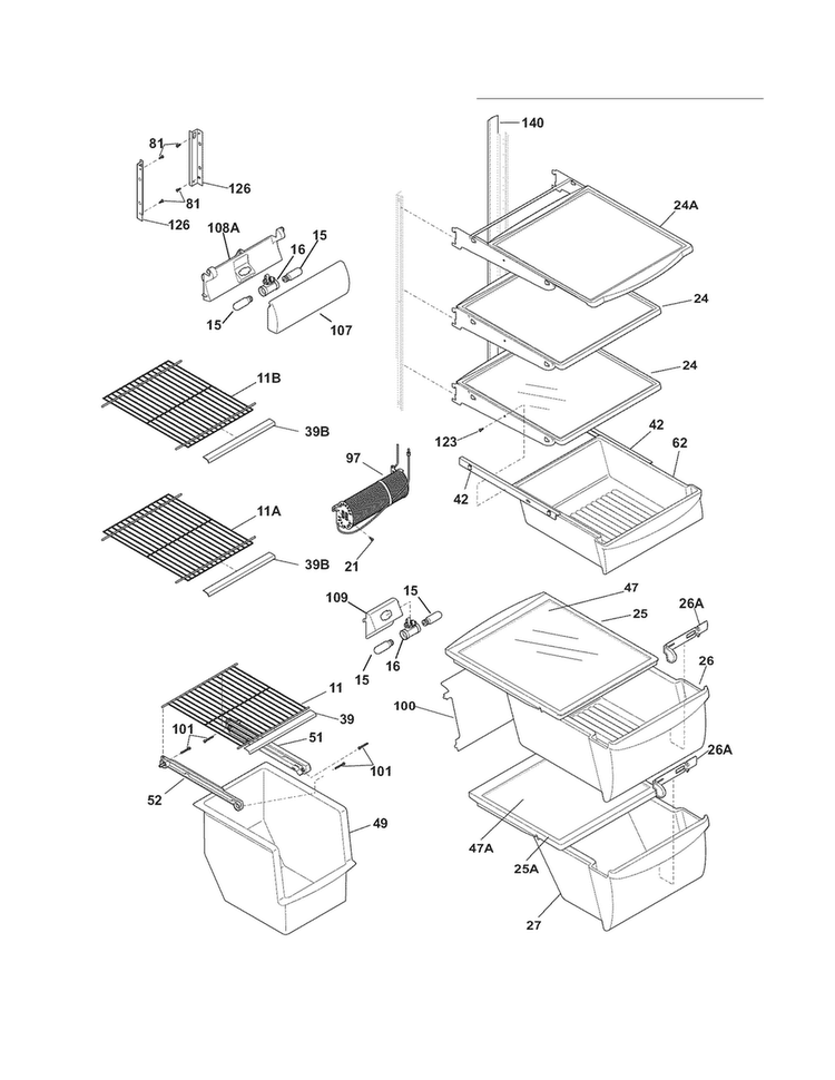 Shelves Diagram and Parts List for FGHS2332LP6  Frigidaire Refrigerator