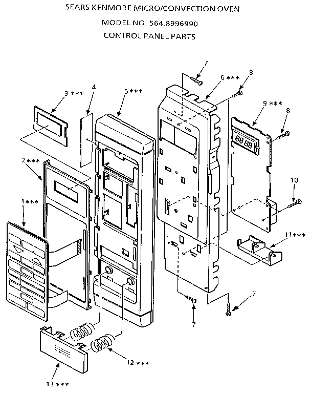 Control Panel Diagram and Parts List for 5648996990  Kenmore Microwave