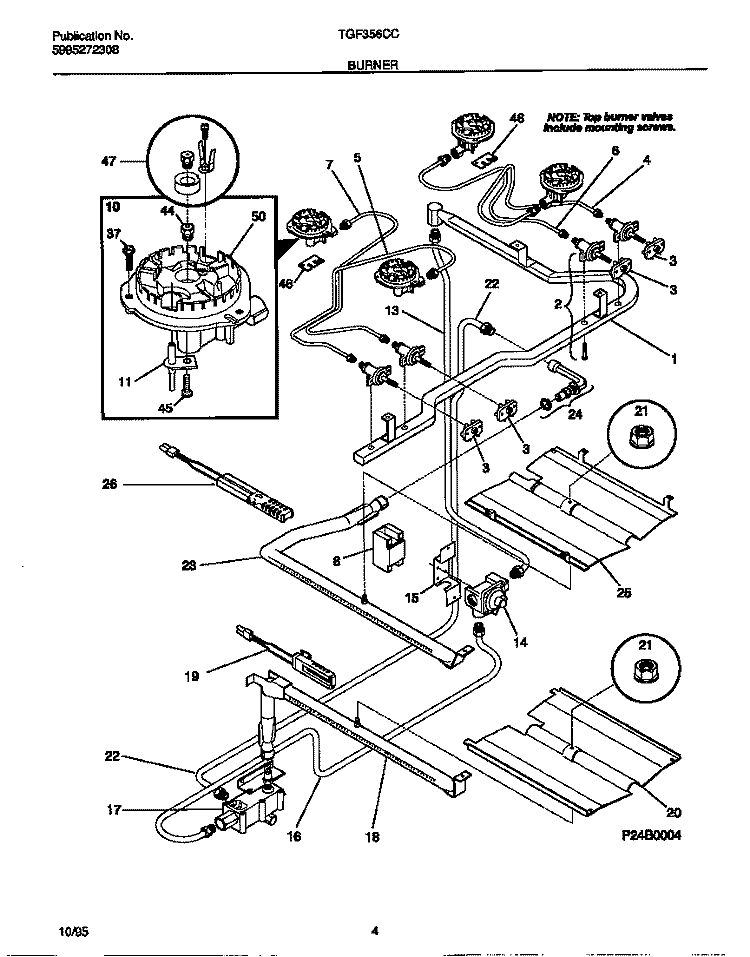 BURNER Diagram and Parts List for TGF356CCSA  Tappan Range