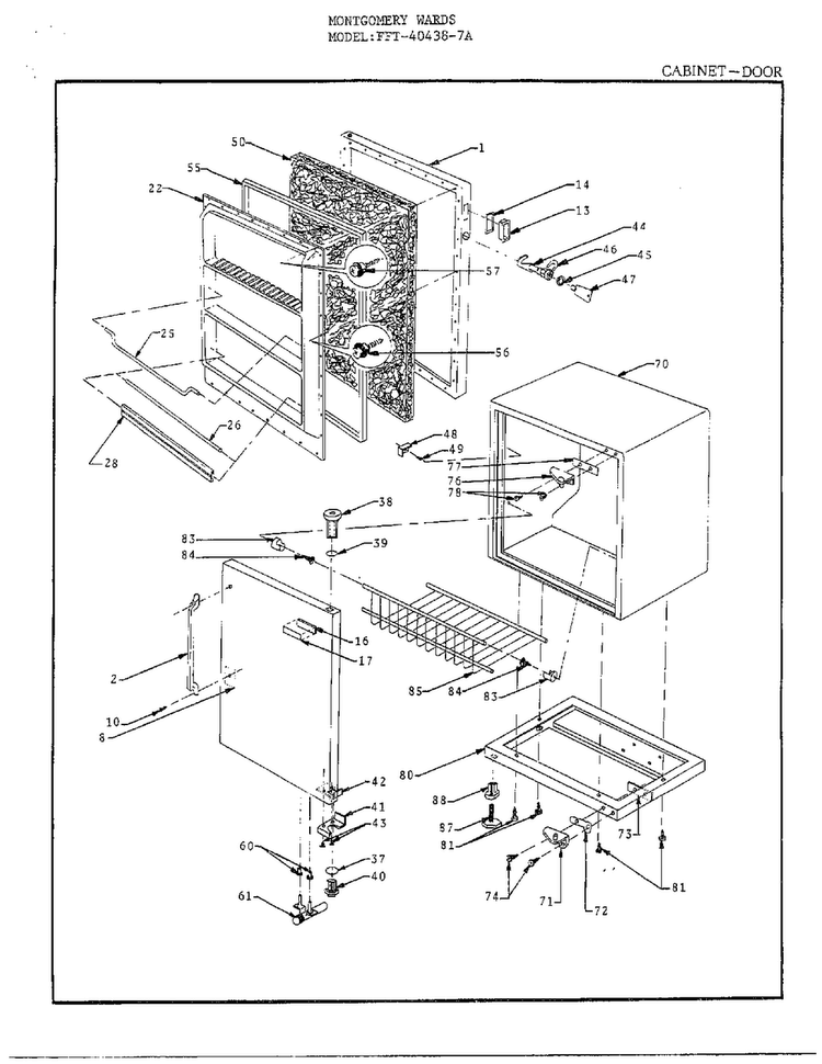 Cabinet Diagram and Parts List for 40438-7A  Frigidaire Freezer