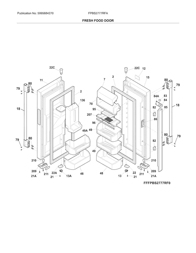 Fresh Food Door Diagram and Parts List for FPBS2777RFA  Frigidaire Refrigerator